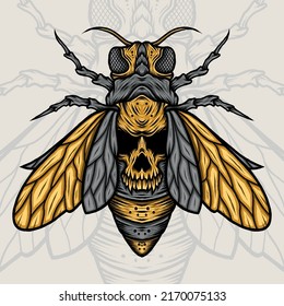 Bees Skull Artwork. Premium vector