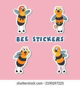 Bees sticker set showing negative emotions.