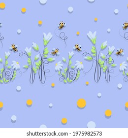 Bees swarming. Swarm. Chamomile vector background, pattern. World Bee Day. Honey bees fly.