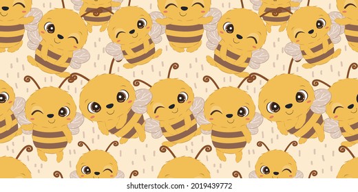 Bees texture vector seamless pattern. Great for spring and summer wallpaper, backgrounds, invitations, packaging design projects. 
Surface pattern design.

