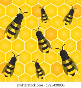 Bienen, Wespen und Honigwaben mit Honig. Muster für Vektor und Imker