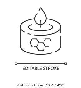 Beeswax candle linear icon. Bee product business thin line customizable illustration. Contour symbol. Handmade decorative candle from organic wax vector isolated outline drawing. Editable stroke