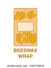 Beeswax wrap packaging with caption isolated on white background. Vectoe illustration in flat style. Eco-friendly biodegradable coated fabric for food preservation