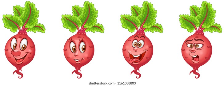 Beet. Beetroot. Healthy Food concept. Emoji Emoticon collection. Cartoon characters for kids coloring book, colouring pages, t-shirt print, icon, logo, label, patch, sticker.