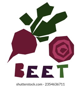 Beet, beetroot, whole and in section, is highlighted on a white background. The original signature is burak. Products from the farmer's market, organic food Geometric stylized flat vector