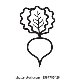 Beet Or Beets Beetroot Vegetable With Leaves Line Art Vector Icon For Apps And Websites