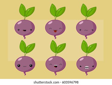Beet cartoon with many expressions