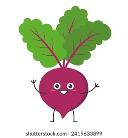 Beet character cartoon greeting hello cute smile face vegetable beautiful vector illustration.