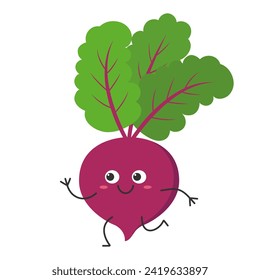 Beet character cartoon run joy cute smile face vegetable beautiful vector illustration.