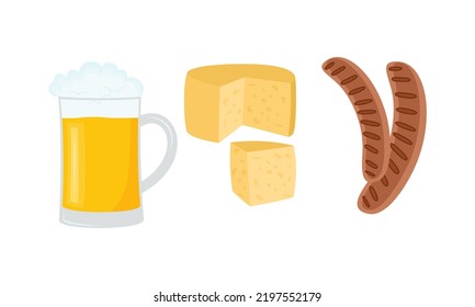 Beet, cheese, sausages. Flat style. Vector illustration 