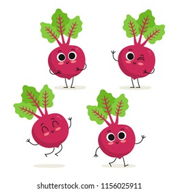 Beet. Cute cartoon vegetable vector character set isolated on white