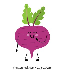 Beet Cute Funny Vegetable Character. Hand Drawn Cartoon Kawaii Character Illustration Icon. Beetroot Vegetable Character Concept. Vector Illustration