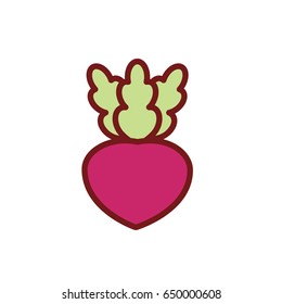 Beet cute simple icon in purple and green colors. Beautiful design for stickers. Vector illustration.