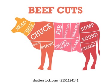 Beet cuts concept vector illustration on white background. Cow meat butcher shop. Beef steak.
