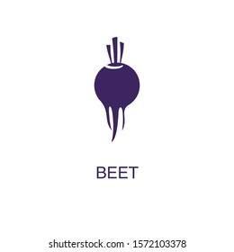 Beet element in flat simple style on white background. Beet icon, with text name concept template