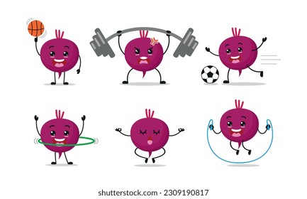 Ejercicio de remolacha Deporte Diferente Actividad Vector Ilustración Carácter adhesivo