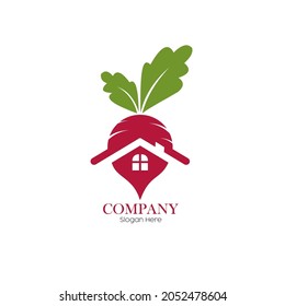 
beet and house logo.combination of beetroot vector with house icon.suitable for real estate,housing,beet themed