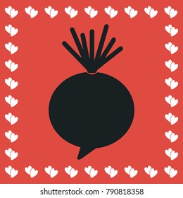 Beet icon flat. Simple black pictogram on red background with white hearts for valentines day. Vector illustration symbol