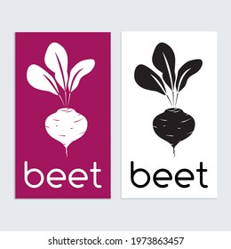 Beet icon sign logo template for logo, menu, label. Simple flat restaurant, vegetarian, nutrition food sign, concept for kitchen and cooking, grocery store. Isolated, Vector. Black and White, Purple.