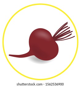 Beet icon in yellow circle isolated on white background.