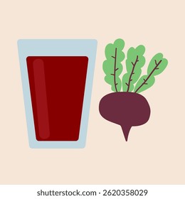 Beet juice. Flat design, Hand drawn vector illustration.