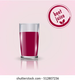 Beet juice. Glass with beetroot juice. Vector illustration