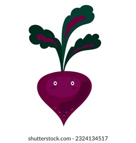 Beet  kawaii vector, Cartoon vegetables eating for child, funny cute veggies characters, kawaii healthy food.