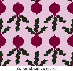 beet pattern. Seamless texture with ripe beetroot. Vector illustartion rustic style