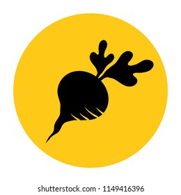 Beet or radish icon. Icon from the set. Black silhouette on bright yellow background. Vector illustration