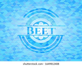 Beet realistic light blue emblem. Mosaic background