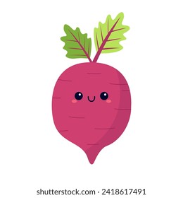 Beet, root, beetroot icon. Cute cartoon vegetable. Kawaii character with smiling face, eyes. Kids education. Vegetables collection. Happy Easter sign symbol. Flat design. White background. Vector