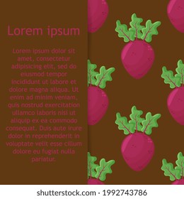 Beet root flat design seamless pattern. Seamless pattern with leaves and vegetable Beet root. Vector illustration of art