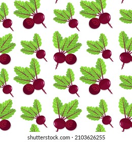 Raíz de remolacha con hojas verdes. Patrón sin foco. Se puede usar para fondo de escritorio, rellenar fondo de página web, texturas superficiales