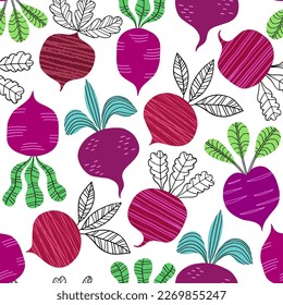 Beet root seamless pattern. Hand drawn root seamless background texture