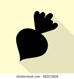 Beet simple sign. Black icon with flat style shadow path on cream background.