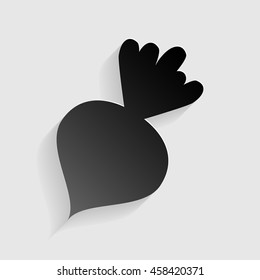 Beet simple sign. Black paper with shadow on gray background.