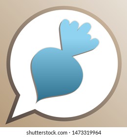 Beet simple sign. Bright cerulean icon in white speech balloon at pale taupe background. Illustration.