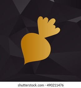 Beet simple sign. Golden style on background with polygons.