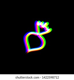 Beet simple sign. Red, green and blue unfocused contour icon at black background. Illustration.
