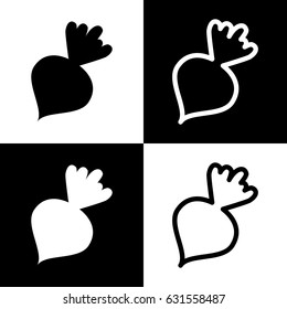 Beet simple sign. Vector. Black and white icons and line icon on chess board.