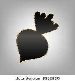 Beet simple sign. Vector. Blackish icon with golden stars at grayish background.