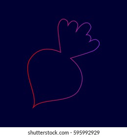 Beet simple sign. Vector. Line icon with gradient from red to violet colors on dark blue background.