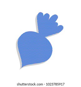 Beet simple sign. Vector. Neon blue icon with cyclamen polka dots pattern with light gray shadow on white background. Isolated.