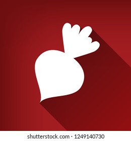 Beet simple sign. Vector. White icon with limitless shadow at ruby red background.