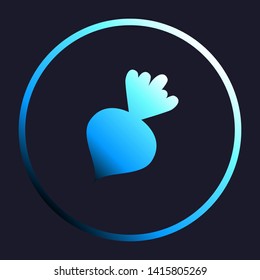 Beet simple sign. White, cyan and blue gradient icon as round button in white shell at dark blue background. Illustration.