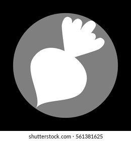 Beet simple sign. White icon in gray circle at black background. Circumscribed circle. Circumcircle.