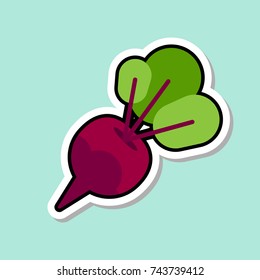 Beet Sticker On Blue Background Colorful Vegetable Icon Vector Illustration