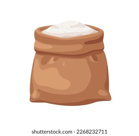 Saco de remolacha azucarera. Bolsa de toronja marrón llena de producto dulce. Cubierta de granulado, apilado en envase abierto, envase textil. Ilustración vectorial de caricatura plana aislada en fondo blanco