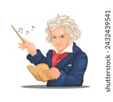 Beethoven Musician Composer And Pianist Figure Character Cartoon Illustration Vector