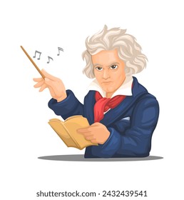 Beethoven Músico Compositor Y Pianista Figura Personaje Caricatura Ilustración Vector